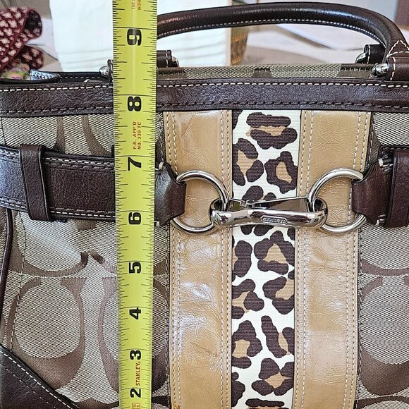 Coach Signature Canvas Satchel/Bag Leopard/Brown, Leather Horsebit Hardware - Picture 15 of 17